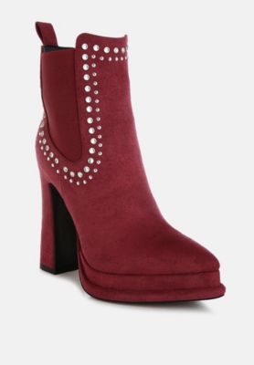 Womens Dalton Studs Embellished High Ankle Boots