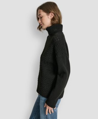 Women's Turtle Neck Bobble Stitch Long Sleeve Sweater