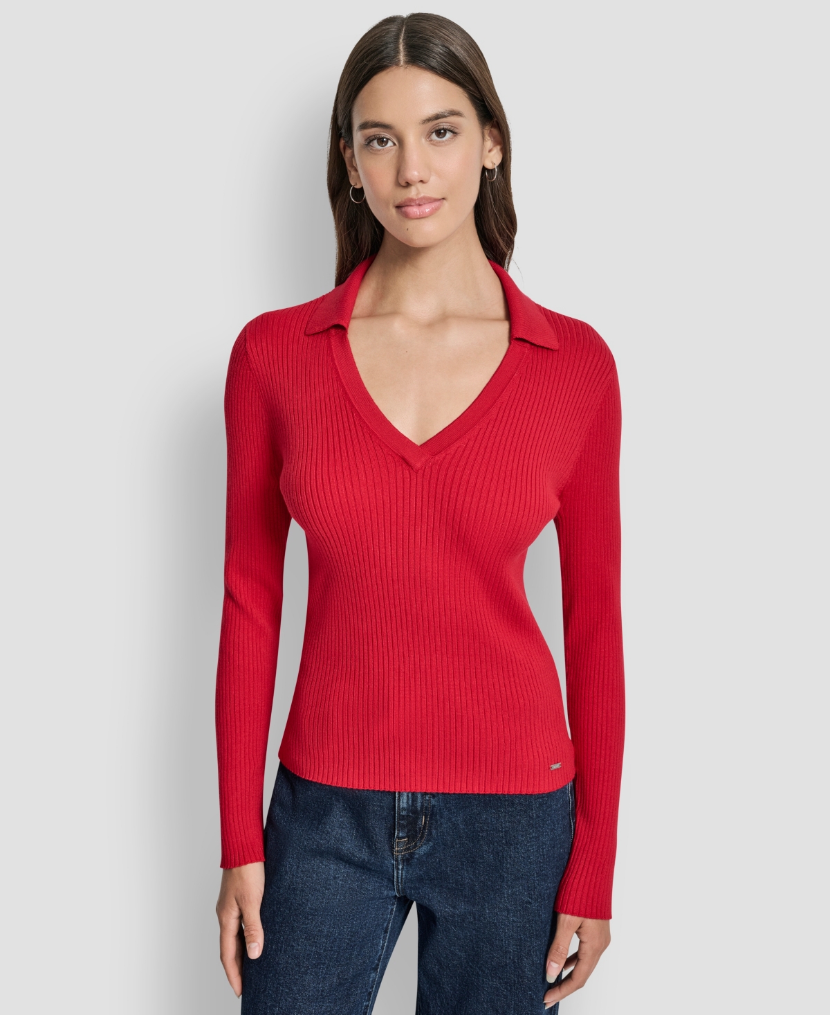 Dkny Jeans Women's Ribbed Long Sleeve Sweater In Red