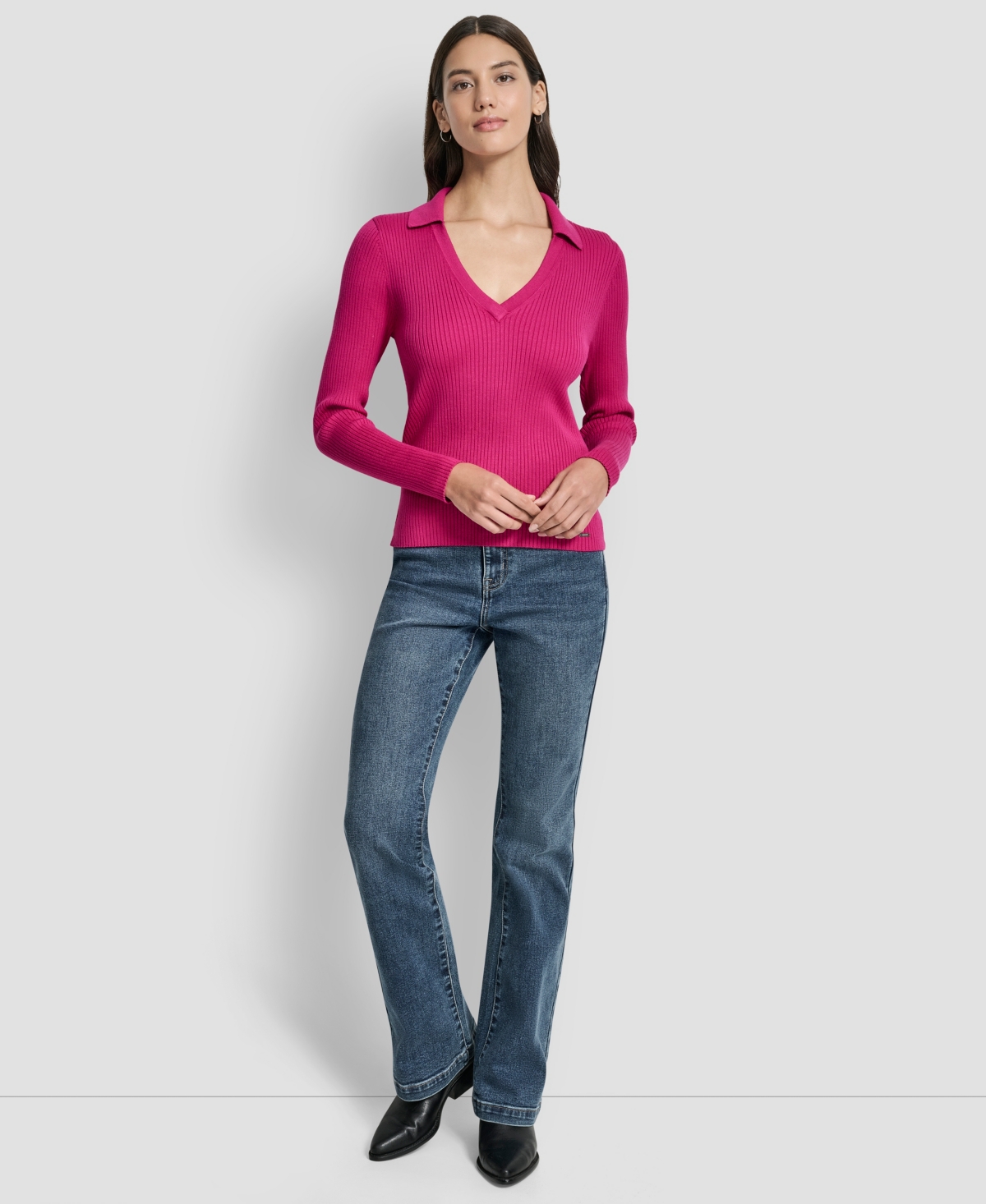 Dkny Jeans Women's Ribbed Long Sleeve Sweater In Pink