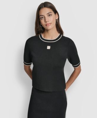 DKNY Jeans - Women's Cropped Color Block Elbow Sleeve Sweater