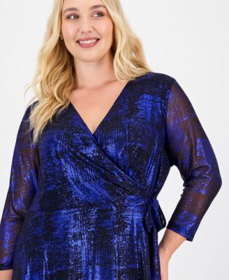Plus Size Metallic Side-Tie Midi Dress