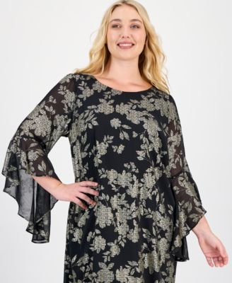 Plus Size Ruffled-Cuff 3/4-Sleeve Dress