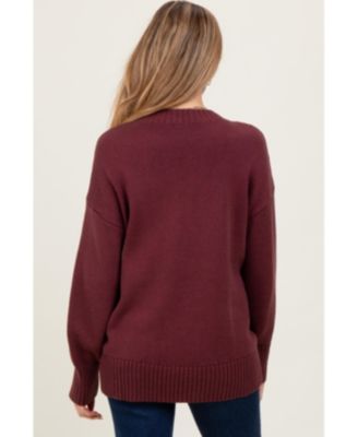 Maternity Burgundy Drop Shoulder Oversized Sweater