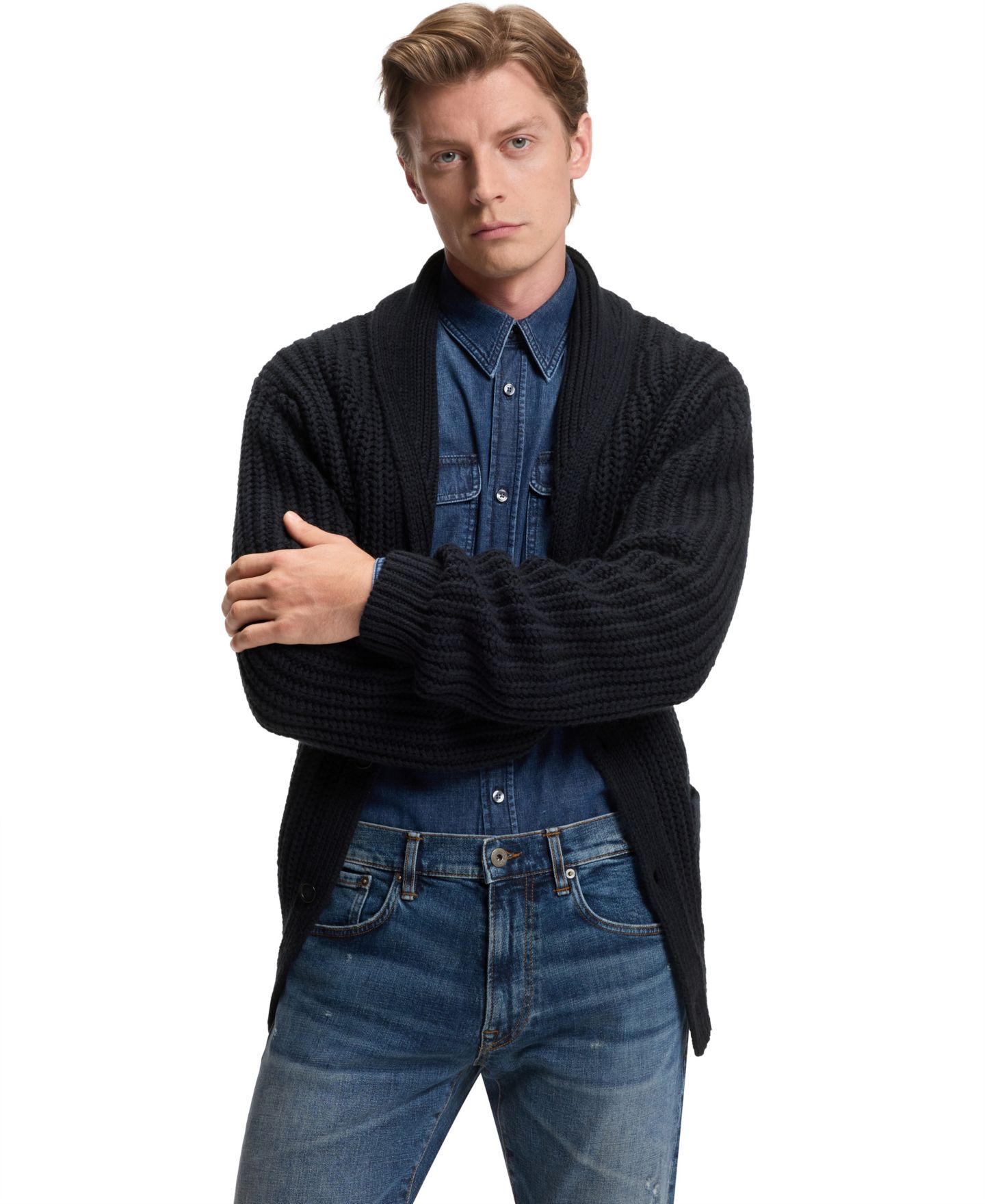 Мужской кардиган Hugo Boss Beckham x BOSS Wool Cashmere Relaxed-Fit, цвет: Тёмный синий — фото 1