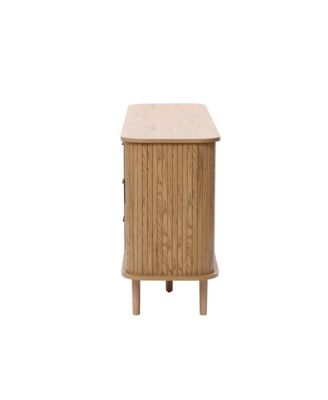 Oak Finish MDF Wood 3-Drawer Sideboard Cabinet with Sliding Doors & Rounded Corners