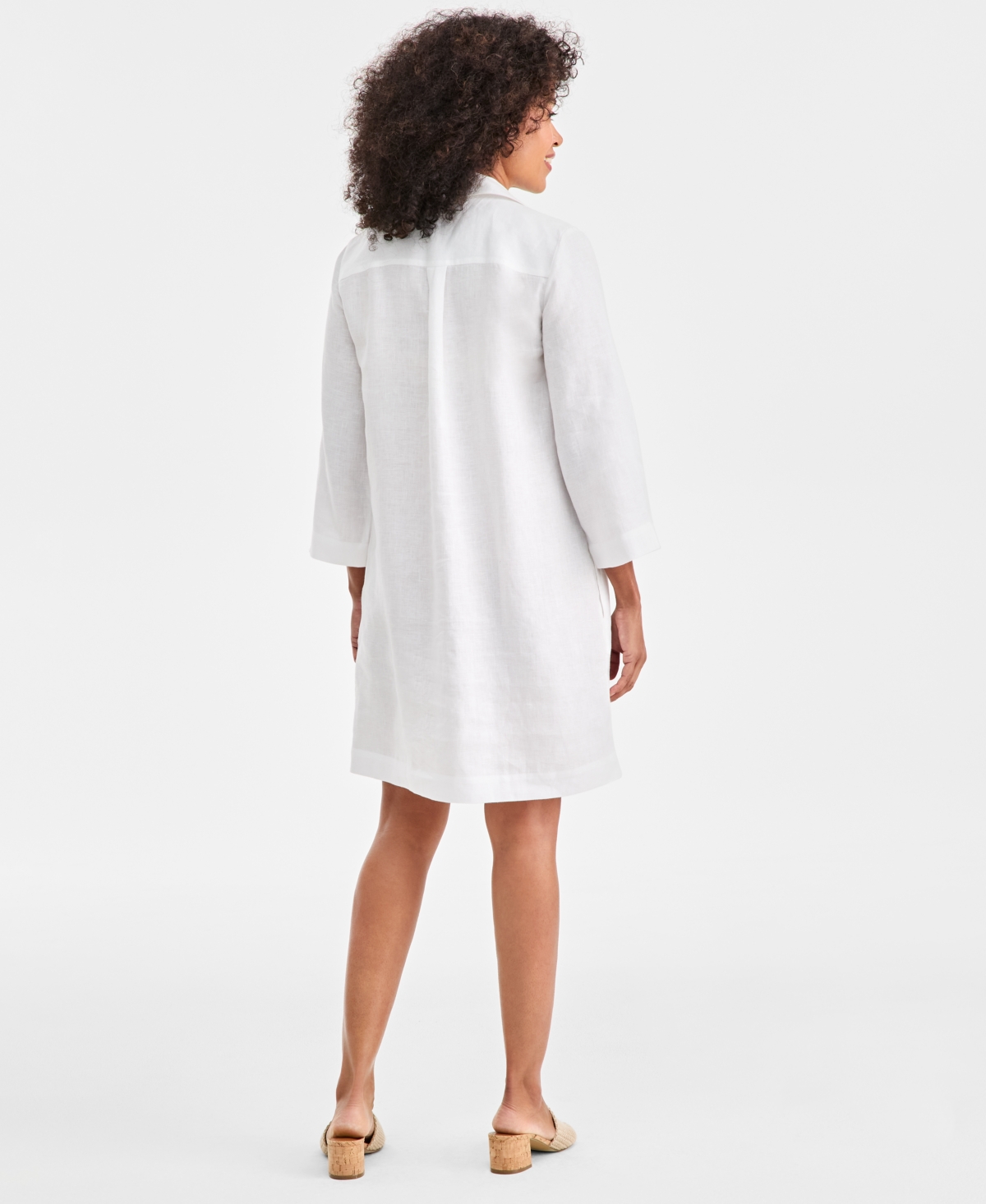Charter Club Women's 100% Linen Lace-up 3/4-sleeve Utility Dress, Macy's Exclusive In White