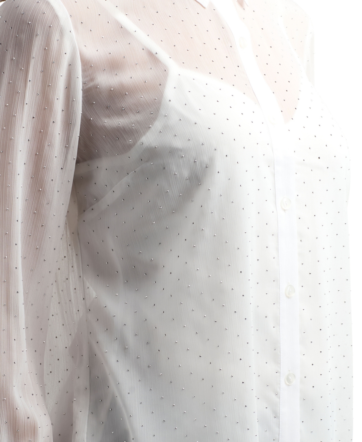 Bcx Women's Studded Chiffon Long Sleeves Shirt In White