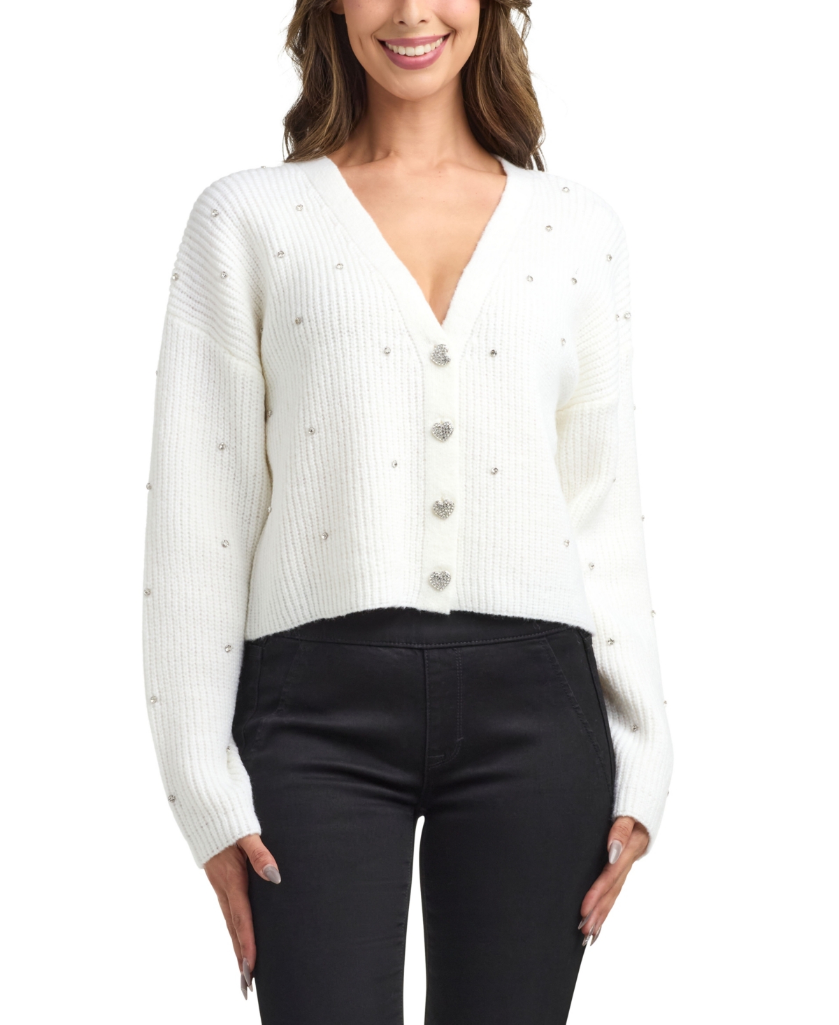 Bcx Women's V-neck Cardigan Sweater In White