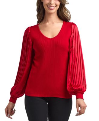 BCX - Women's V-Neck Pleated Sleeve Pull-On Sweater