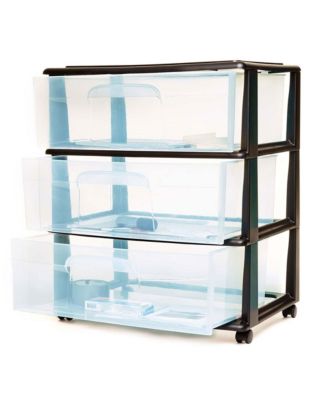 Tall Solid Plastic 3 Drawer Medium Storage Cart with Caster Wheels, Black