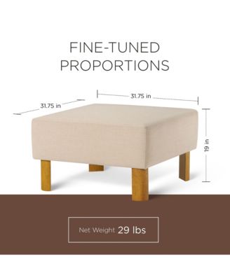 Lena Contemporary Upholstered Ottoman w/ Refined Natural Wood Finish