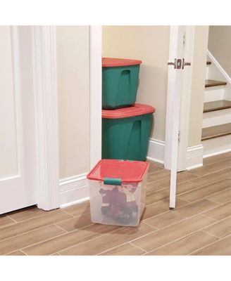 31 Quart Holiday Plastic Storage Container Bin with Latching Lid, 4 Pack