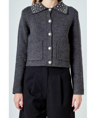 Women's Pearl Embellished Collar Cardigan