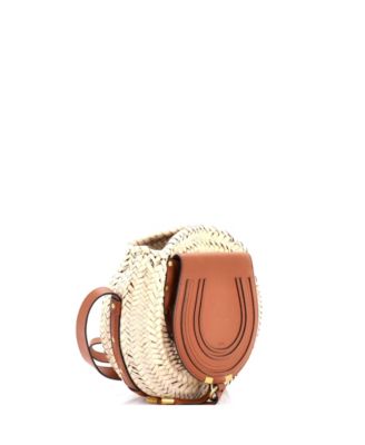 Small Marcie Basket Crossbody Bag Raffia and Leather