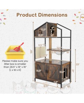 Cat Tree w/ Litter Box Enclosure w/ Hidden Washroom Scratching Posts & Pad