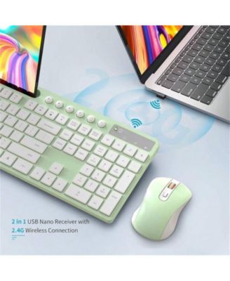 Wireless Keyboard And Mouse Combo - 2.4G Ergonomic Wireless Computer Keyboard With Tablet Holder, Silent Mouse With 6 Button, Compatible With, Green