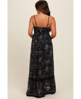 Maternity Black Floral Contrast Trim Maxi Dress