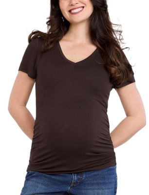 Maternity V-Neck Side-Ruched Short Sleeve Tee - Motherhood