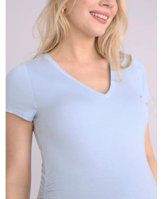 Maternity V-Neck Side-Ruched Short Sleeve Tee - Motherhood