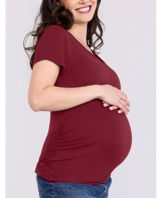 Maternity V-Neck Side-Ruched Short Sleeve Tee - Motherhood