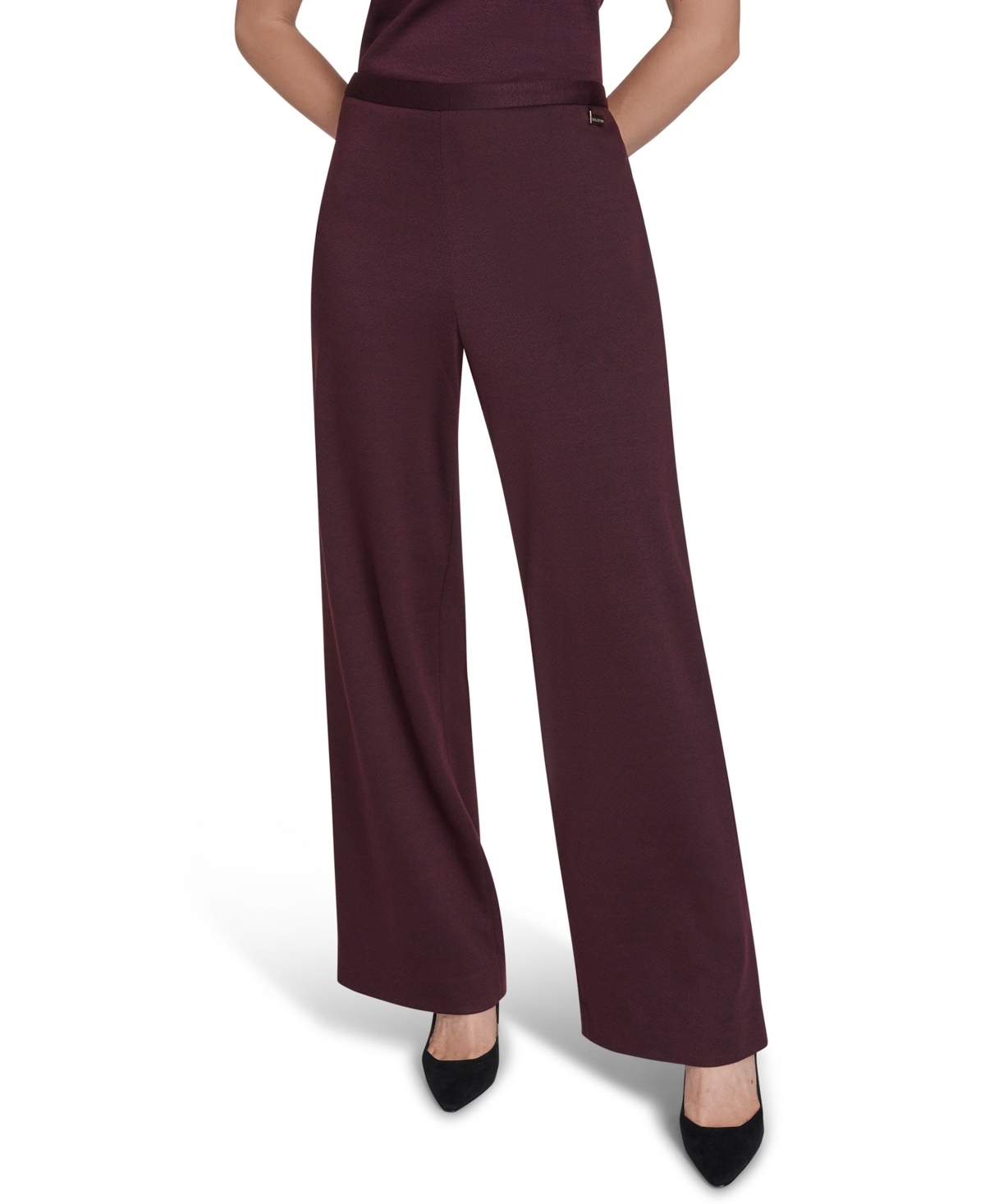 Halston Women's Mid Rise Wide Leg Ponte Trousers