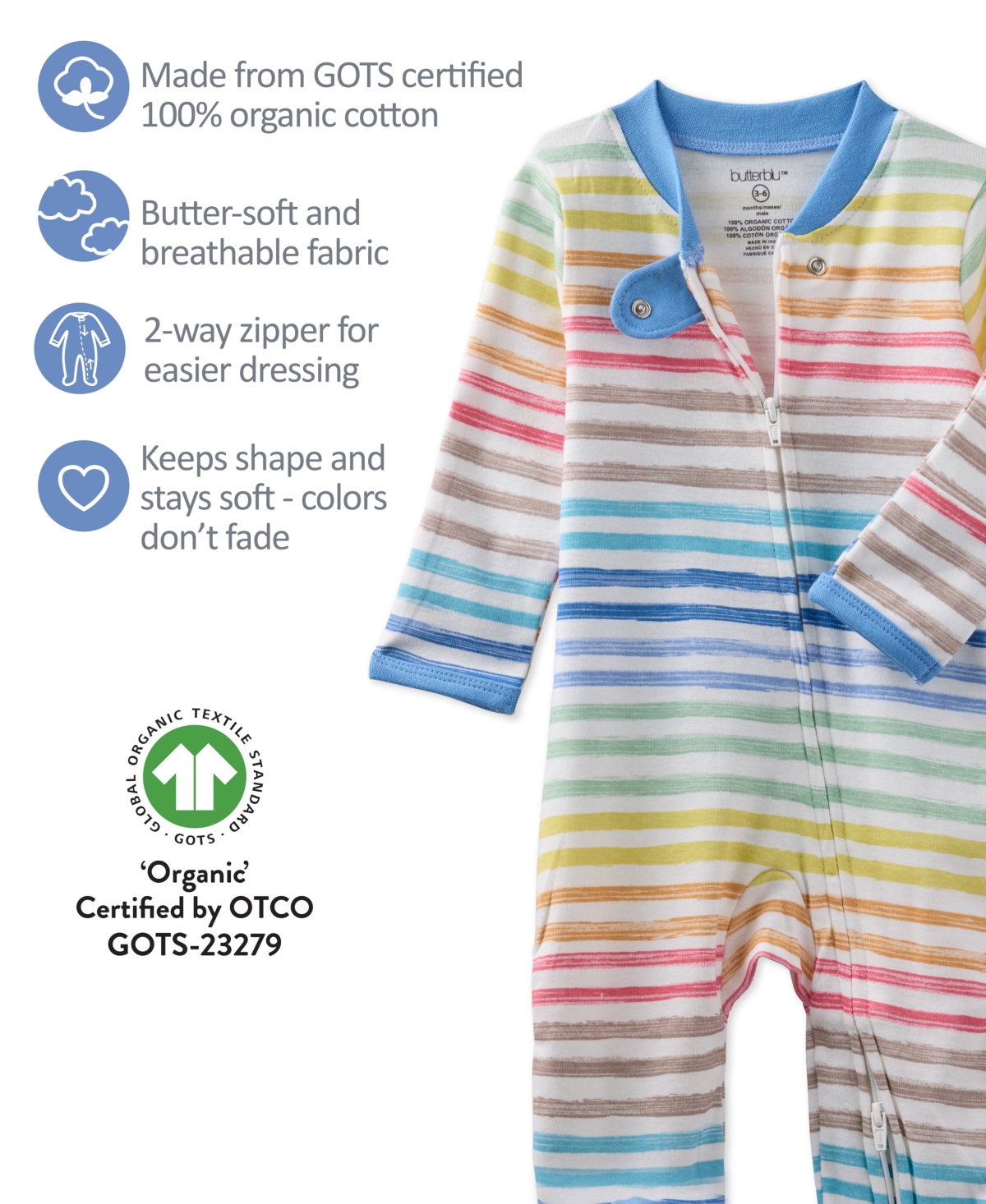 Butterblu Baby Scout Sleep And Play Bodysuit In Multi
