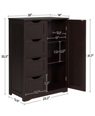35.5” H Free-Standing Floor Cabinet with 4 Drawers and 1 Cupboard Espresso