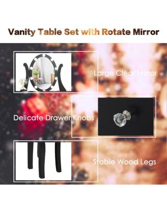 2-Pc. Wood 10 Dimmable Lighted Mirror Vanity Table Set with Cushioned Stool