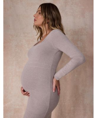Maternity Square Neck Rib Knit Long Sleeve Bodycon Maxi Dress - Motherhood