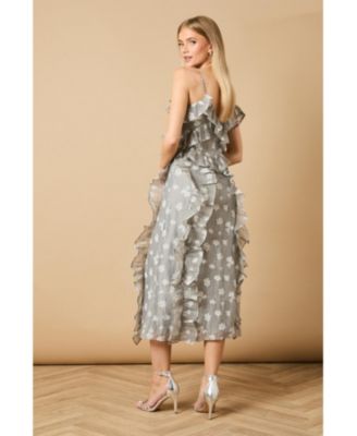 Women's Ruffle Front V-Neck Strappy Midi Dress