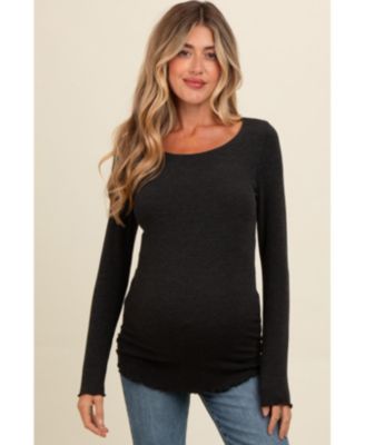 Burgundy Ribbed Knit Long Sleeve Lettuce Hem Maternity Top
