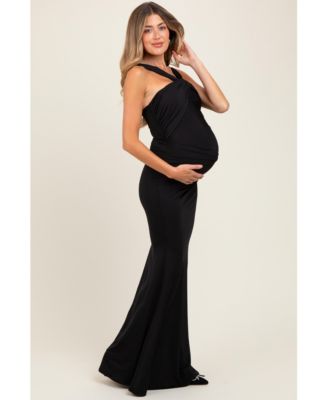 Maternity Black Twist Front Ruched Maxi Dress