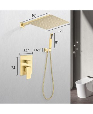 12&amp;#x22; Rain Brushed Gold Shower Head Systems Wall Mounted Shower Full Body Coverage Square Shower Head