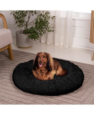 Maisie Bohemian Glam Faux Fur Round Fluffy Calming Donut Pet Bed with Washable Cover