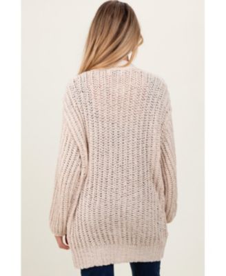 Maternity Beige Chunky Knit Oversized Pocket Cardigan