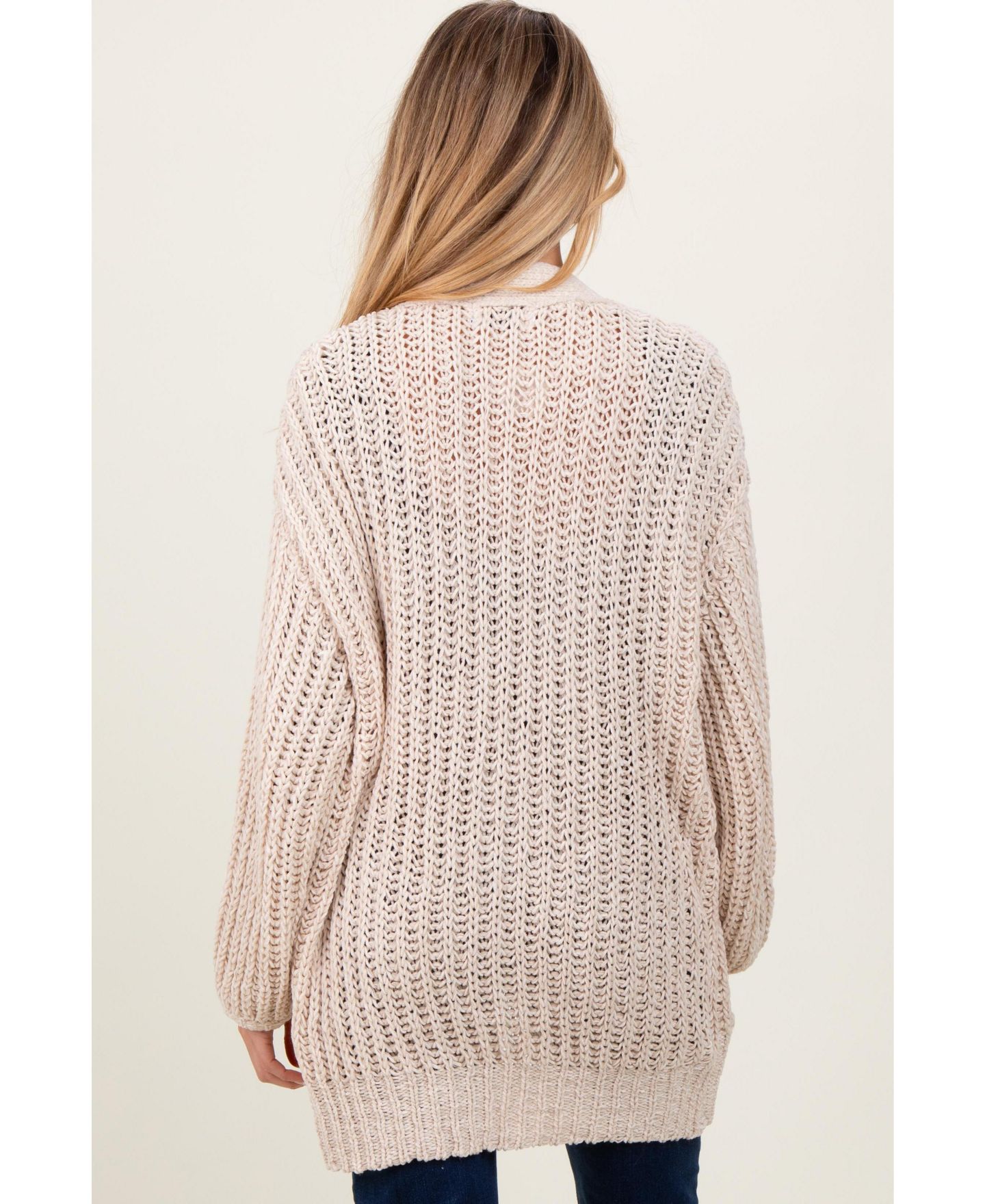 Женский кардиган Pinkblush Beige Chunky Knit Oversized Pocket, цвет: Бежевый — фото 4