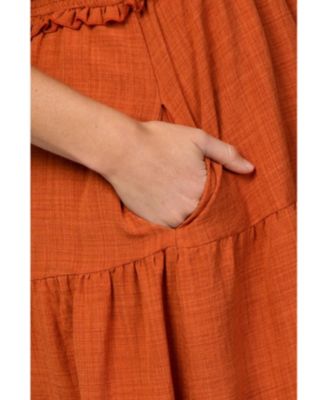 Maternity Rust Bow Strap Tiered Midi Dress