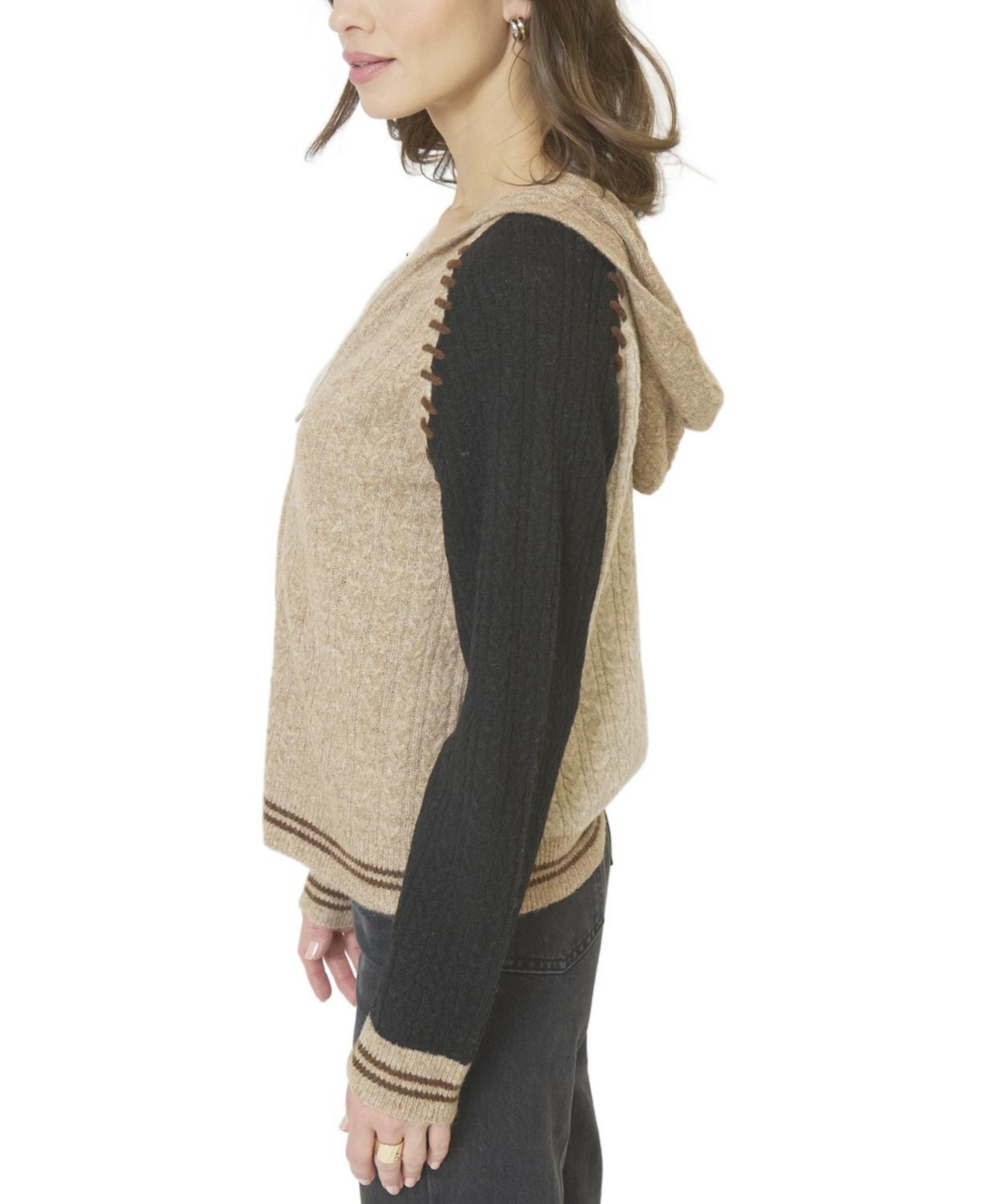 Central Park West Women's Faye Cabled Hoodie W/Whipstitch