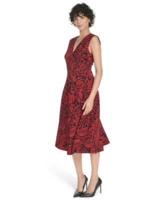 Women's Printed V-Neck Midi Dress