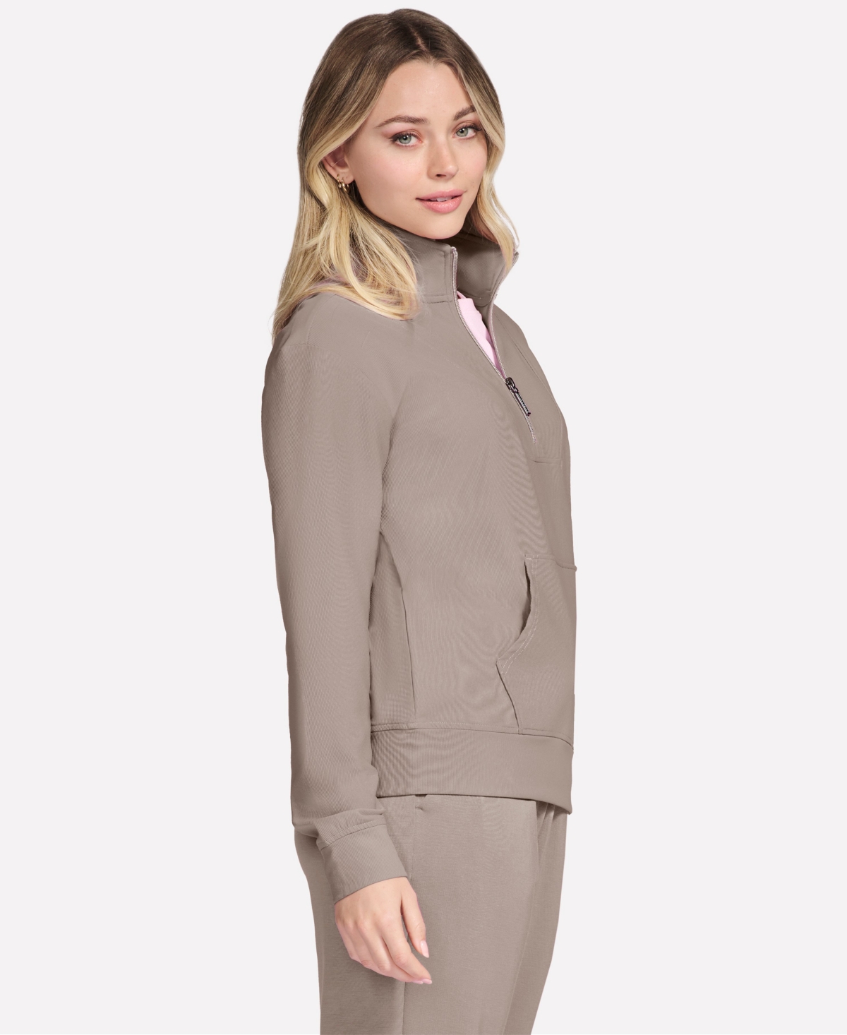 Skechers Women's Go Luxe Ribbed Knit Quarter Zip Jacket In Neutral