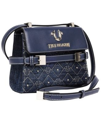 Studded Denim Flap Crossbody Bag