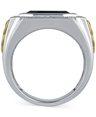 Diamond (1/2 ct. t.w.) and Black Onyx (4.90 ct. t.w.) Ring in Yellow Gold Plated Sterling Silver