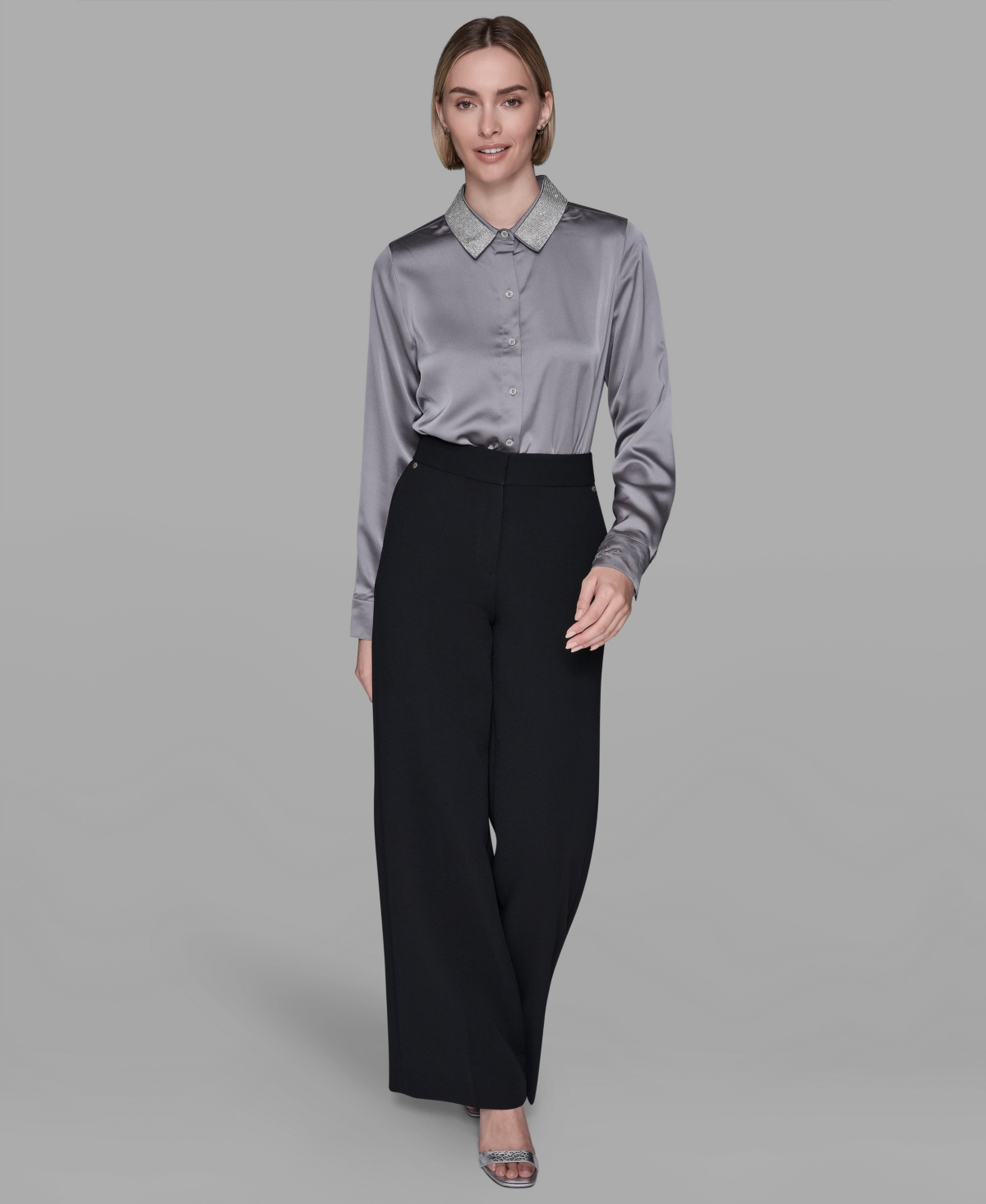 Karl Lagerfeld Women's Collared Neck Shirt In Gray