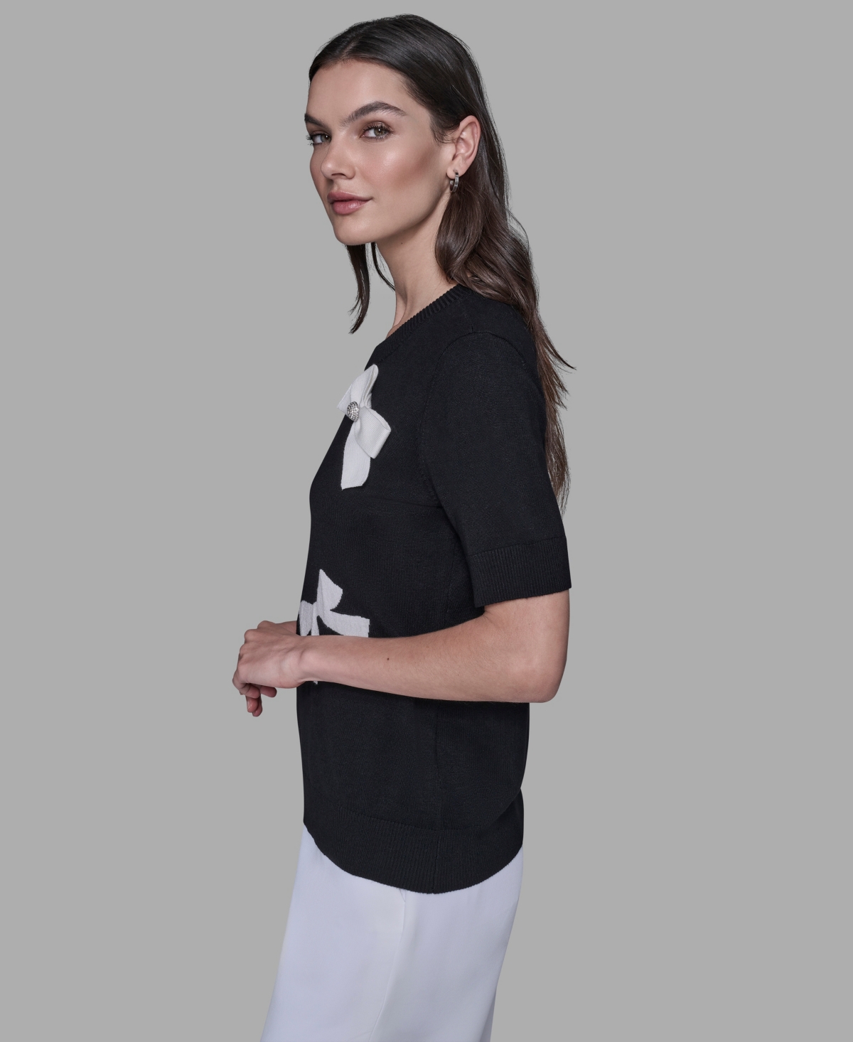 Karl Lagerfeld Women's Short Sleeve Bow Applique Detail Sweater In Multi