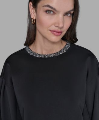 Women's Crewneck Crystal Neck Top