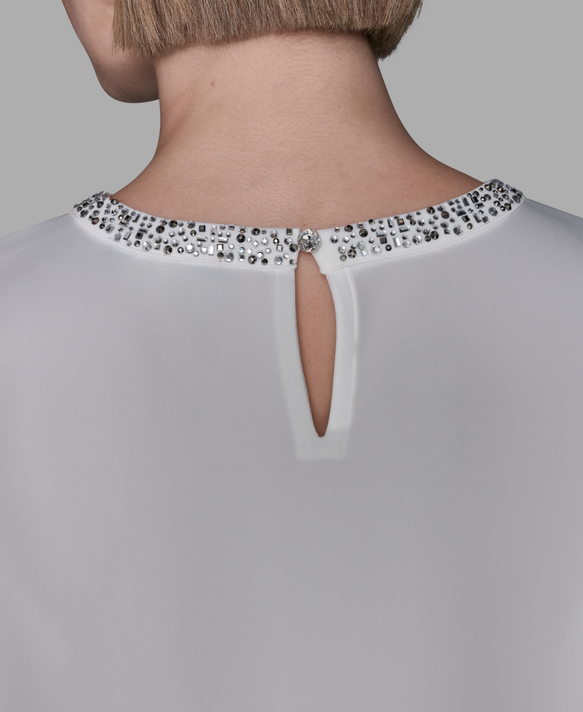 Karl Lagerfeld Paris Women's Crewneck Crystal Neck Top