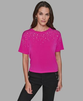 KARL LAGERFELD PARIS - Women's Crewneck Embellished Top