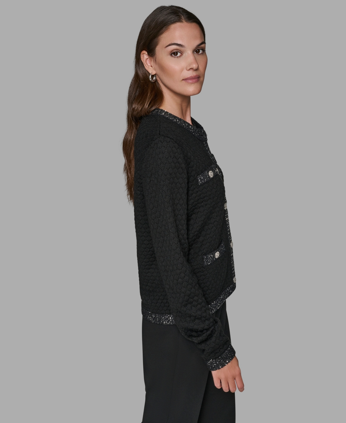 Karl Lagerfeld Women's Crewneck Textured Cardigan In Black