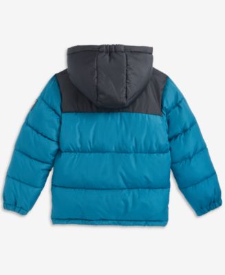 Big Boys' Contrast Yoke Long Sleeve Puffer Jacket
